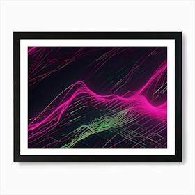 A Dark Background With Glowing, Neon Pink And Green Lines Forming Abstract, Wavy Patterns Art Print