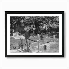 Painting Grave Marker In Cemetery, All Saints Day In New Roads, Louisiana By Russell Lee Art Print