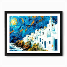 Seaside Hotel - Aegean Night Art Print