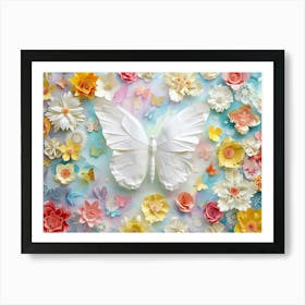 Butterfly With Flowers 2 Art Print