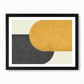 Halfmoon Colorblock - Mid-century Modern Abstract Minimalist Black Gold Art Print