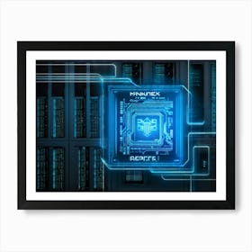 A Digital Painting Of An Abstract Cyber World In Which A Thick Neon Blue Firewall Serves As A Rugg Art Print