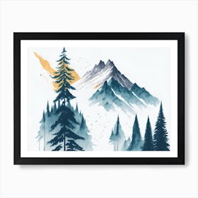 Mountain And Forest In Minimalist Watercolor Horizontal Composition 428 Art Print