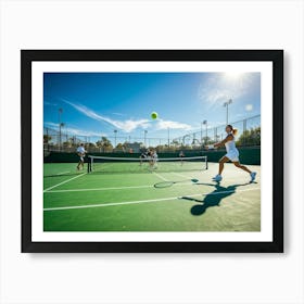 Tennis Match Showcasing An Active Lifestyle Bathed In The Golden Glow Of The Sun Action Packed Mome (3) Art Print