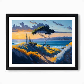 Sunset Over Coastal Hills Painting (14) Art Print