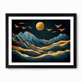 Moon And Birds In The Sky Art Print