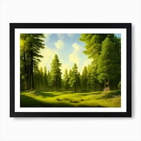 Forest Trees Nature Landscape Idyllic Firs Summer Art Print