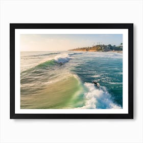 Two Surfers Catching Two Waves Art Print