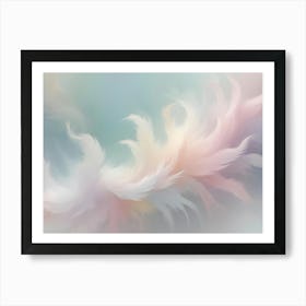 Abstract Digital Illustration Featuring A Soft, Pastel Colored Background With Delicate, Swirling Feathers In Shades Of Pink, White, And Beige Art Print