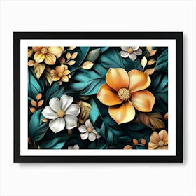 Art With Colorful Flowers And Leaves 3 Art Print