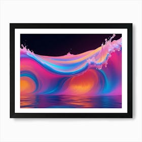 Abstract 3d Design Of A Pink, Blue And Orange Wave, With Flowing, Liquid Textures And Water Drops Art Print