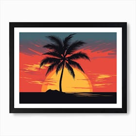 Sunset With Palm Tree Art Print Art Print