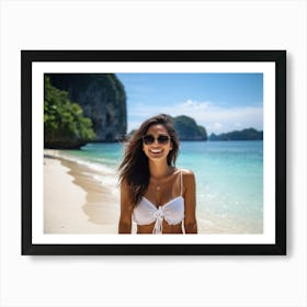 A Single Woman Embodying Leisure And Happiness Embarks On A Tropical Holiday To A Scenic Island In (4) Art Print