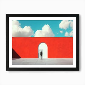 Abstract Man Standing In Front Of Red Wall Art Print