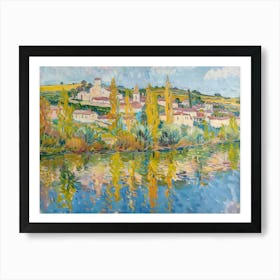 Lakeside Village Rhapsody Painting Inspired By Paul Cezanne Art Print