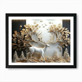 3d Modern Stereo Stag Deer Animal with Forest 1 Poster