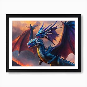 Blue Dragon Battle Art Print