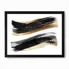 Black And Gold Brush Strokes 33 Art Print