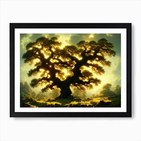 Oak Tree Digital Art Fantasy Clouds Forest Dream Art Print