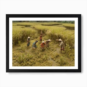 Asian People In A Rice Field Art Print