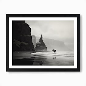 A Horse Oil Painting In Reynisfjara Beach, Iceland, Landscape 2 Art Print