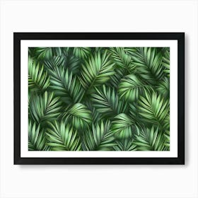 Tropical Background With Green Textured Palm Leaves Foliage Seamless Pattern Hand Drawn Premium Vintage 3d 1 Art Print