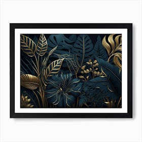 Dark Background With Tropical Pl Art Print