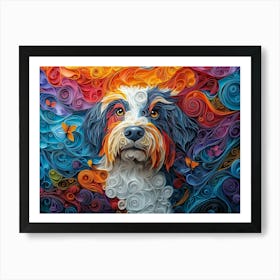 Bearded Collie Paper Quilling Dog Portrait 2 Art Print