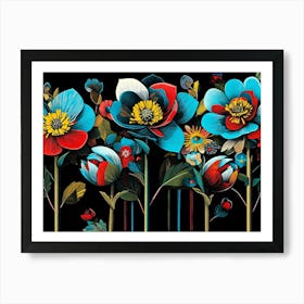 Flowers On Black Background Art Print