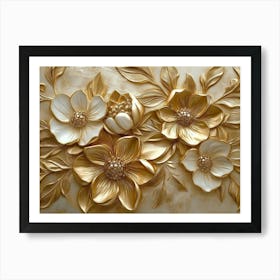 3d Gold Relief Floral 7 Art Print