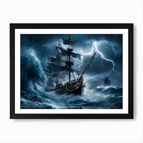 Galleon ship in stormy sea painting #4 Art Print