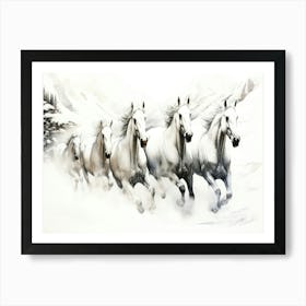 5 White Stallions - White Horses Stampeding Art Print