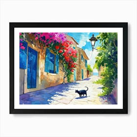 Larnaca, Cyprus   Cat In Street Art Watercolour Painting 1 Art Print