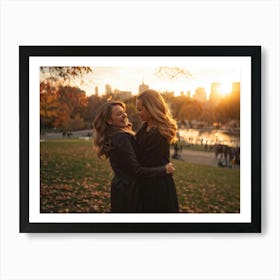 Best Friends Embracing In A Warm Hug Their Smiles Radiant Against The Backdrop Of A Bustling Urban (2) Art Print