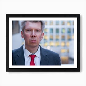 Businessman Looking At The Camera Leaving The Office Art Print