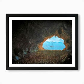 Cave, The Sea And A Boat, Oil Painting Art Print