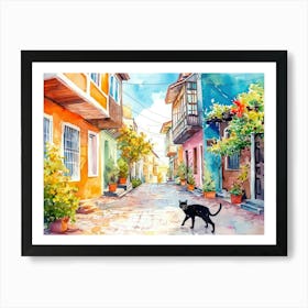 Izmir, Turkey   Cat In Street Art Watercolour Painting 2 Art Print