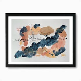 Abstract Landscape Watercolour and Ink Blue Pinks Art Print