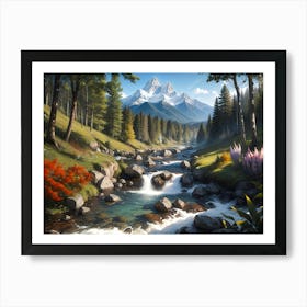 Mountain river landscape painting #4 Art Print