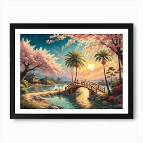 Cherry Blossom Bridge  Art Print