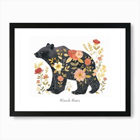 Little Floral Black Bear 3 Poster Art Print