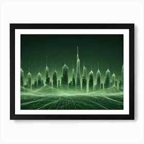 Digital Cityscape Rendered With A Mesh Of Interconnected Lines And Nodes, Symbolizing Technology, Connectivity, And Urban Development 1 Art Print