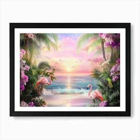 Beautiful Sea View from the Garden of Orchids and Palm Trees Art Print