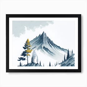 Mountain And Forest In Minimalist Watercolor Horizontal Composition 250 Art Print