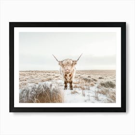 Highland Cow Snowy Field Winter Nature Photography Art Print