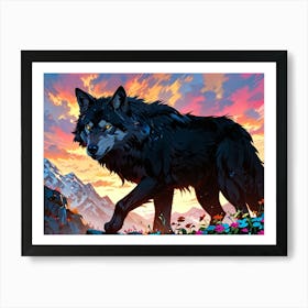 Wolf In The Sunset Art Print