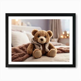 Teddy Bear On Bed 2 Art Print