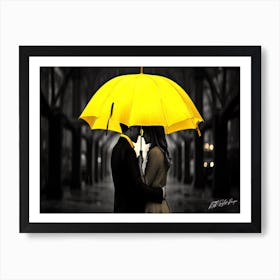 Standing In The Rain - Love Under The Yellow Umbrella Art Print