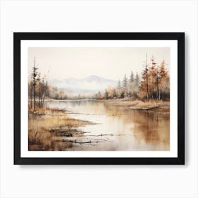 A Painting Of A Lake In Autumn 14 Art Print