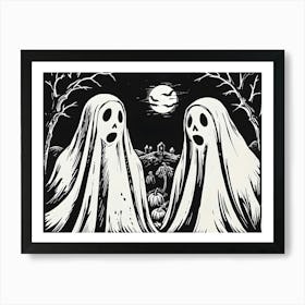 Spooky Pair With Pumpkin Faces For Halloween Art Print